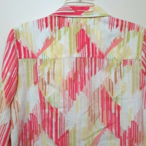 JM Collection 100% linen 3/4 Sleeve Printed Button Down Shirt size 10 - Picture 7 of 10